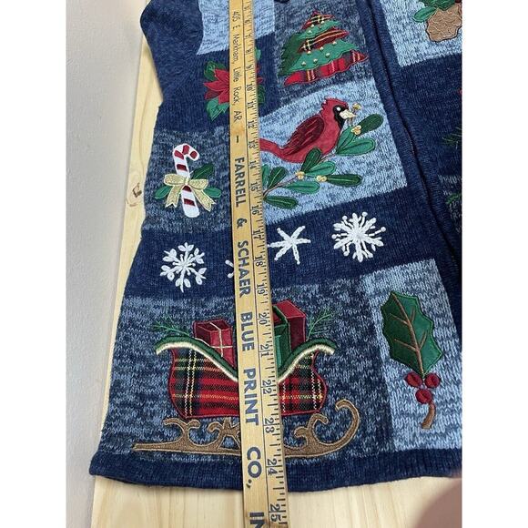 Vintage Embroidered Christmas Xl Sweater Front Zip Collared Cardinals Womens - Picture 12 of 14